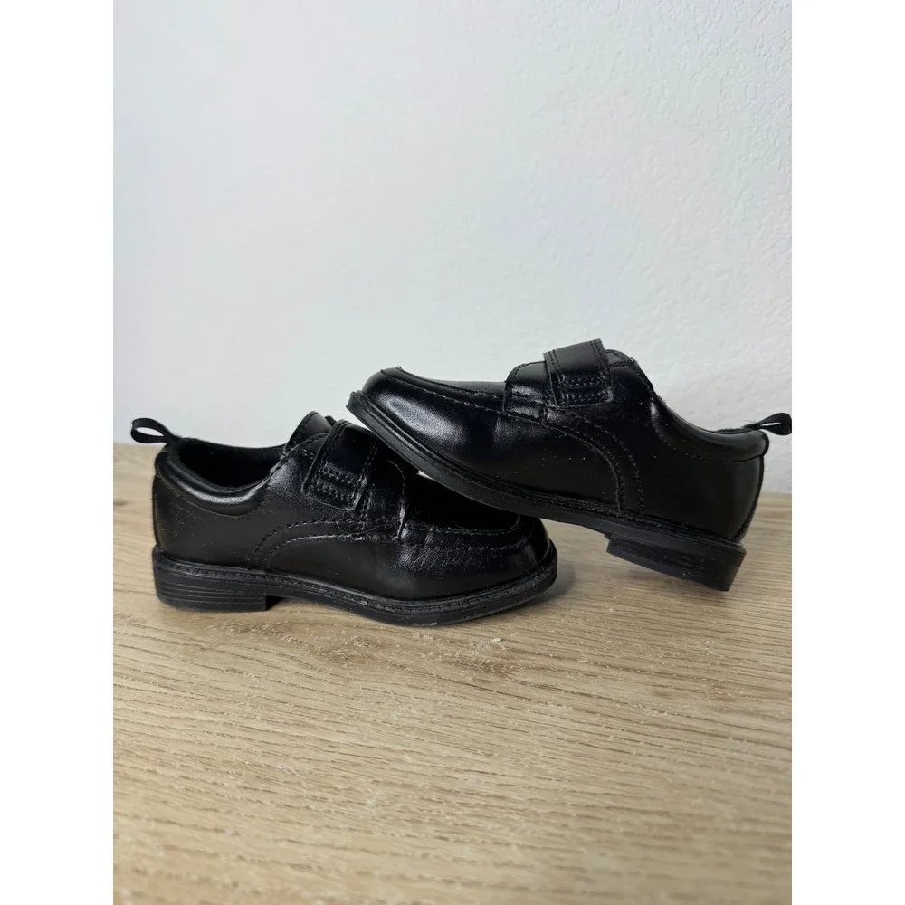 Wonder Nation Boys‎ Black Dress Shoes Hook Loop Strap Square Toe Loafers Size 8